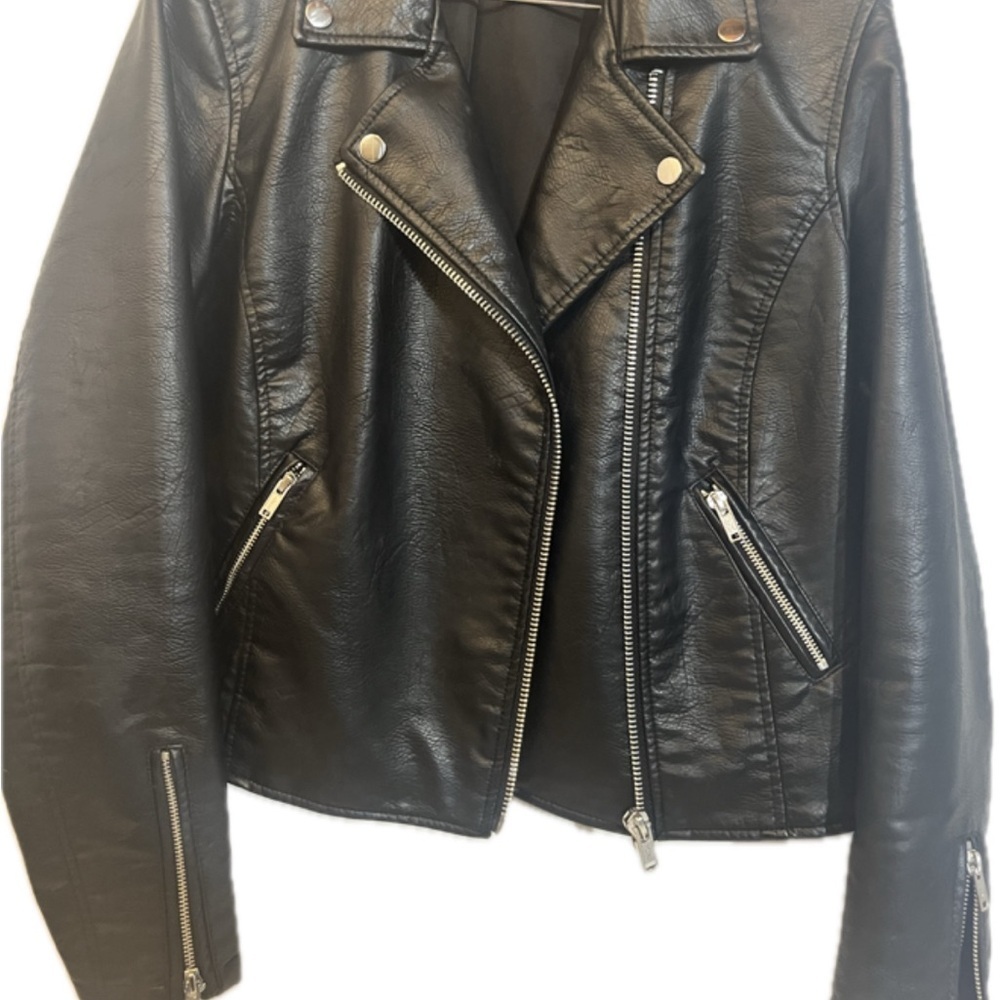 Black Faux Leather Moto Jacket Junior Large (11-13) - Picture 5 of 7